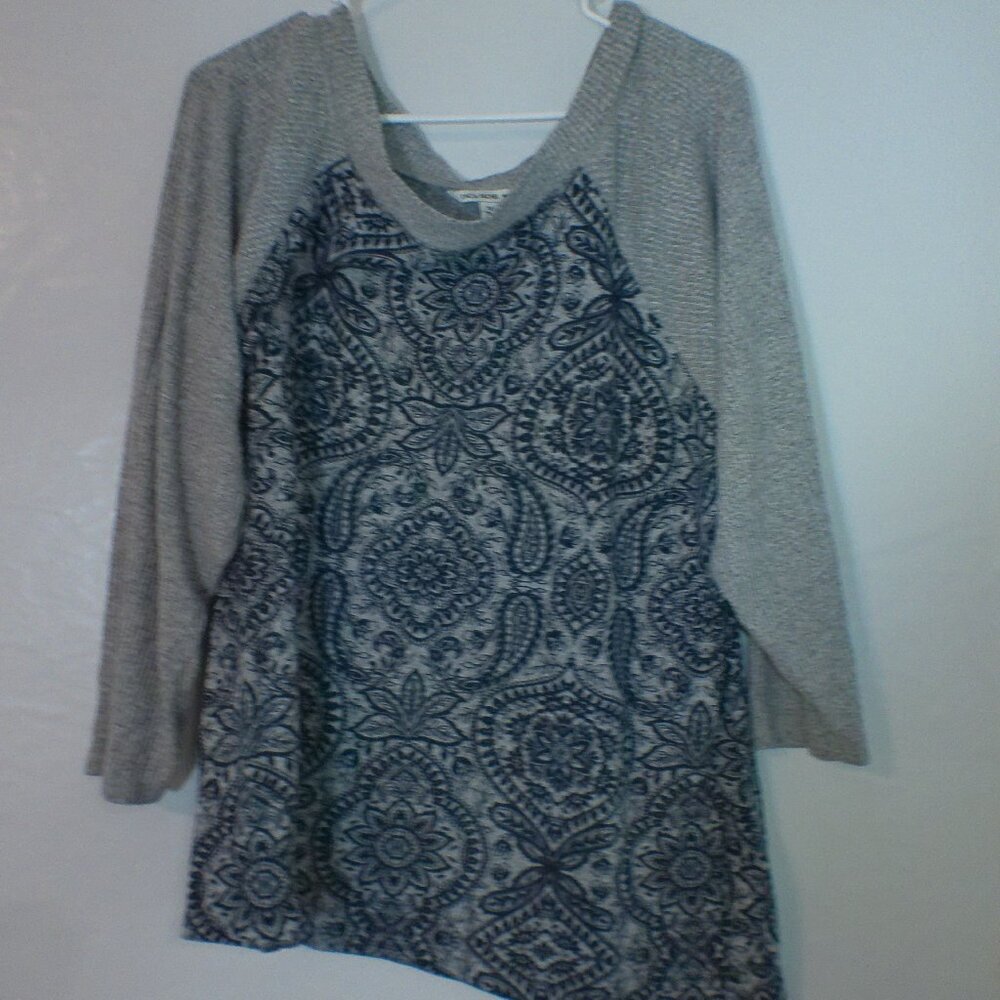 Zac & Rachel Woman Mixed Media Paisley Tunic Top – 1X